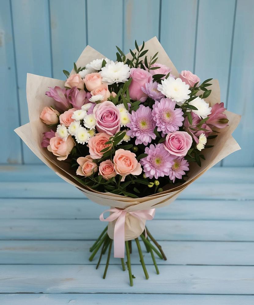 Букет цветов из: Хризантемы, Розы и Альстромерии в Печоре
