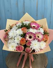 Букет цветов из:  Розы, Герберы и Хризантемы в Печоре