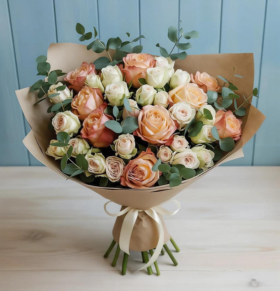 Букет цветов из: Альстромерии и Розы в Печоре