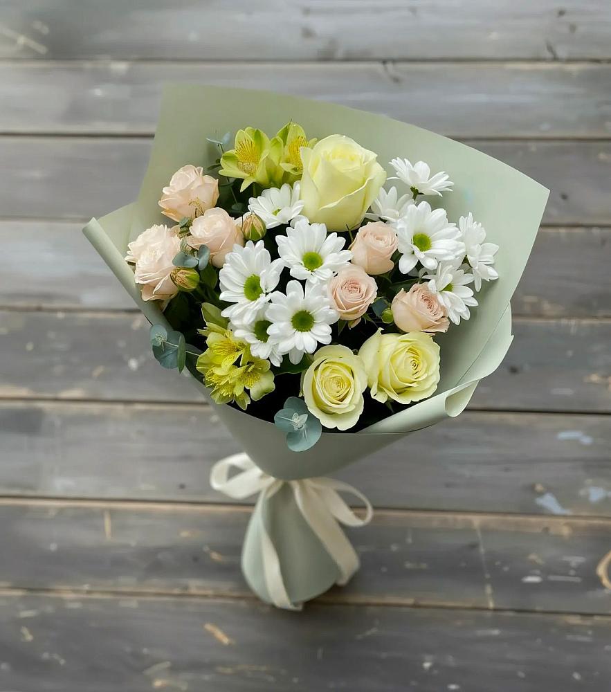 Букет цветов из: Альстромерии, Розы и Хризантемы в Печоре