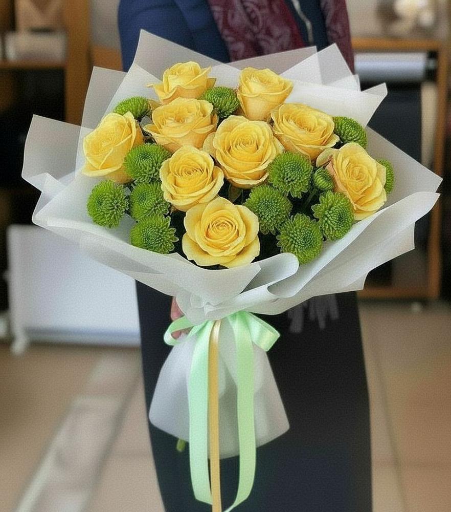 Букет цветов из: Хризантемы и Розы в Печоре