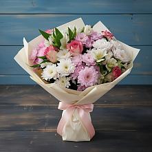 Букет цветов из:  Хризантемы, Альстромерии и Розы #REPLACE_PRED# Печоре